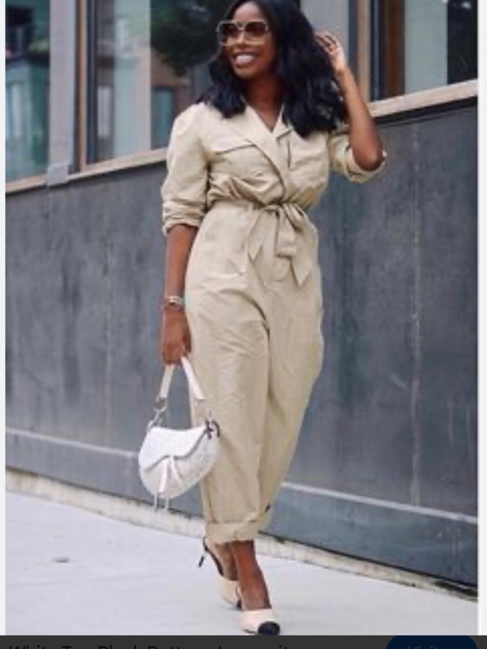 Utility Tie-Waist Jumpsuit in Beige